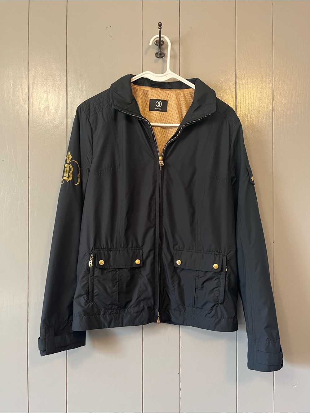 Bogner Women’s Black Lightweight Zip Jacket Gold Logo Mesh Lined US 10 EU 40